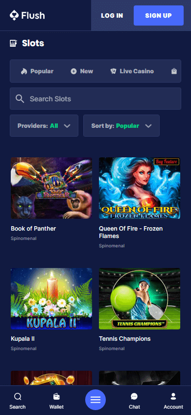 Flush Casino mobile homepage